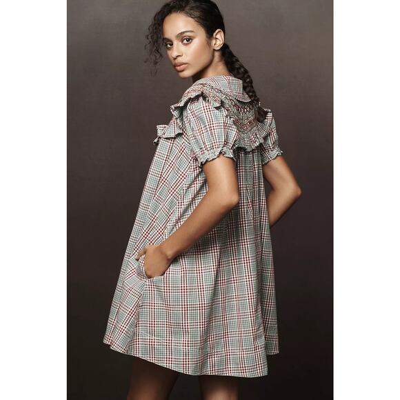 NWT ANTHROPOLOGIE Pilcro Short-Sleeve VNeck Smocked Babydoll Mini Dress $168 XSP - Picture 3 of 5